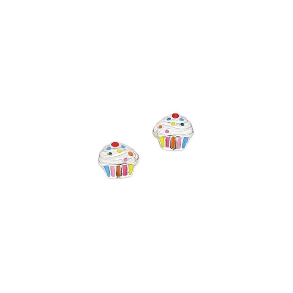 Cupcake-Ohrstecker für Kinder, 925 Silber, pink/orange/gelb/blau