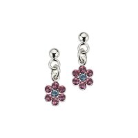 Blüten-Ohrpendel mit pinken Kristallen 925 Sterling...