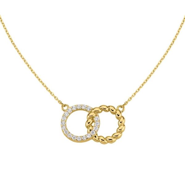 Damen Collier aus 8 Karat (333) Gelbgold mit Zirkonia, 42+3cm Länge