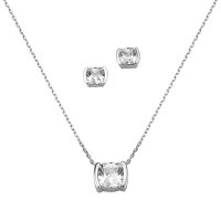 Elegante Silber-Garnitur mit Zirkonia Ohrstecker, Kette...
