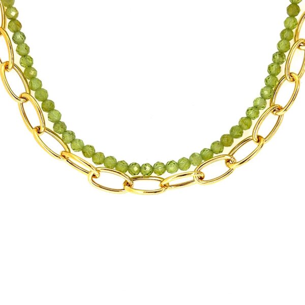 Damen Collier aus Silber mit Peridot, 50cm Länge