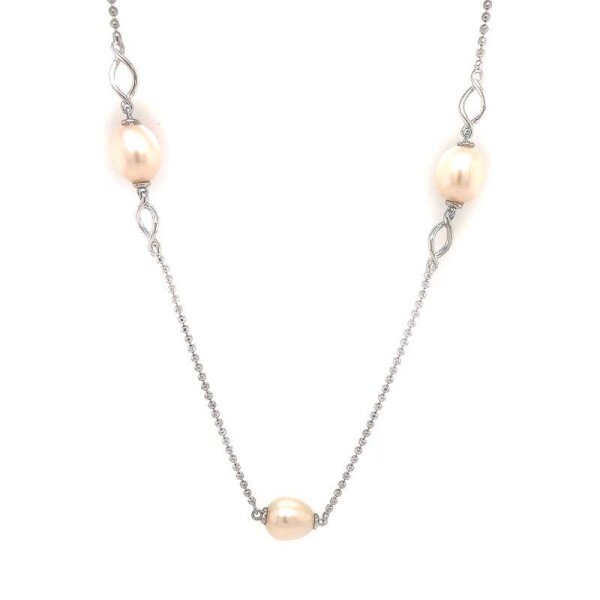 Damen-Collier aus rhodiniertem 925er Silber mit Süßwasserperlen (40+2+3cm)