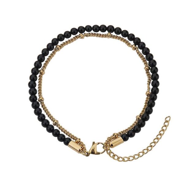 Fusskette Edelstahl vergoldet Onyx 22+5cm