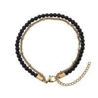 Fusskette Edelstahl vergoldet Onyx 22+5cm