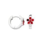 Scharniercreolen 925 Silber rhodiniert Lack Blume rot...