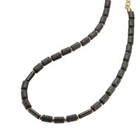 Herren Halskette aus Edelstahl mit gelbem Onyx und Lava,...