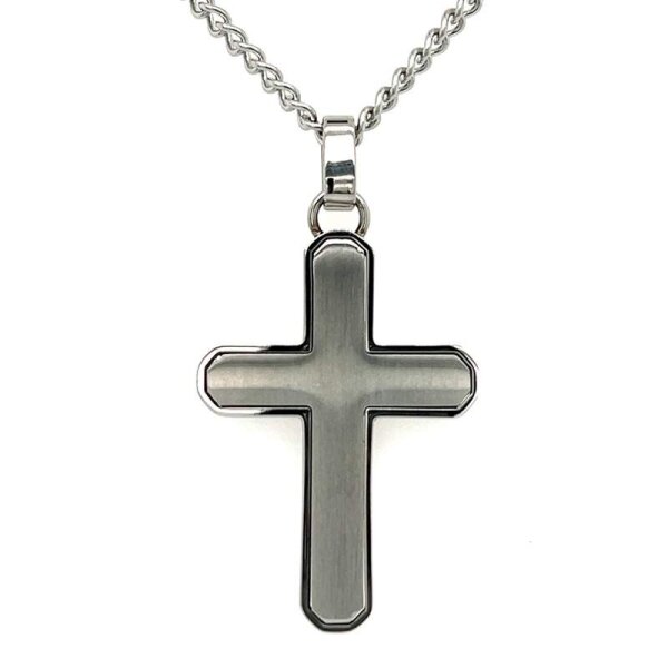 Herren Halskette mit Kreuz aus mattem Edelstahl, 60 cm Länge