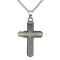 Herren Halskette mit Kreuz aus mattem Edelstahl, 60 cm...