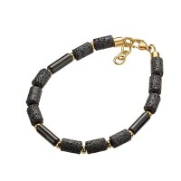 Armband Edelstahl vergoldet mit Onyx und Lavabeads, 21+2cm