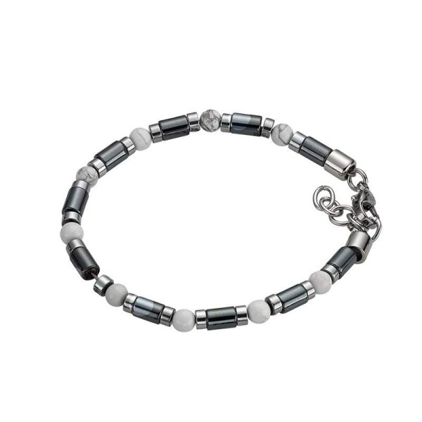 Edelstahl Armband mit Hämatit und Howlith, 16+2cm