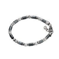 Edelstahl Armband mit Hämatit und Howlith, 16+2cm
