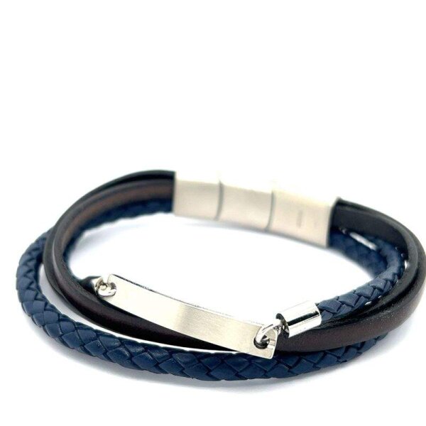 Individuelles Lederarmband mit gravierbarer Edelstahl-Platte ST-00261B