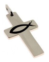 Kettenanhänger Kreuz Ichtus aus Edelstahl inkl. Gravur