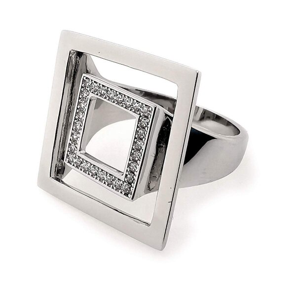 Avantgardistischer Damenring aus 925er Sterling Silber mit Zirkonia-Akzente