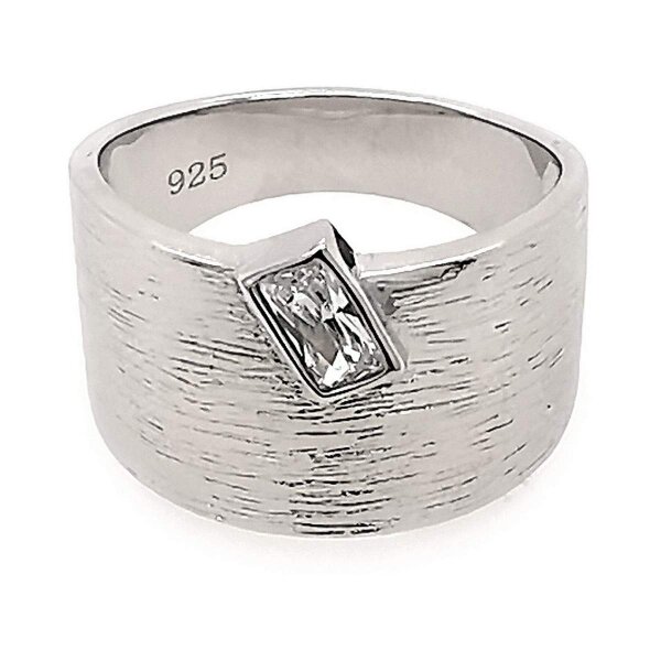 Breiter Damenring aus 925er Sterling Silber Strukturiert mit Zirkonia