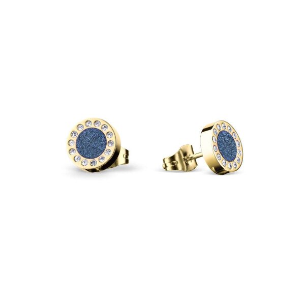 BERING Damen-Ohrstecker rund aus Edelstahl vergoldet Sparkling blau 707-279-05
