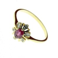 Goldring 8 Karat (333) mit Rubin und Zirkonia –...