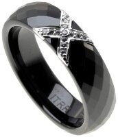 ITRR Damen Ring Schwarz Keramik Silber mit Zirkonia...