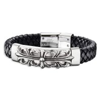 SAVE BRAVE Herren Armband Paris Edelstahl Leder schwarz...