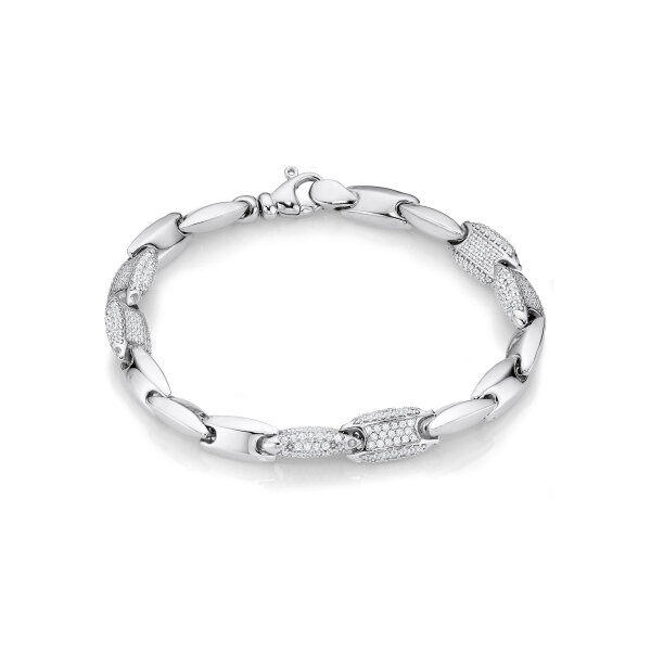 Armband 925 Silber rhodiniert mit Zirkonia, 19 cm, 8 mm breit