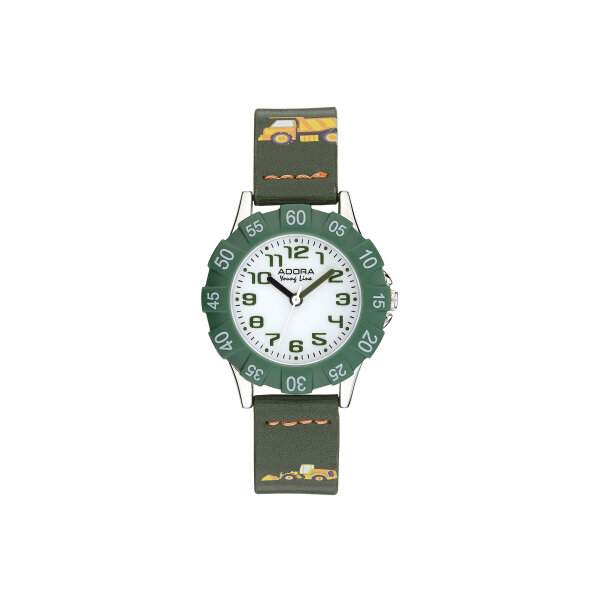 Adora Bagger Kinderuhr in oliv (Ø 30 mm, Kunstlederband, Quarz)