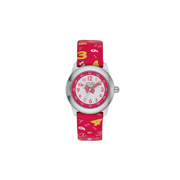 Adora Youngline Kinderuhr in rot mit Zahlen-Print (Ø 27 mm, Kunstlederband, Quarz)