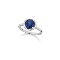 Silberring mit synthetischem Saphir und Zirkonia, Weite 56
