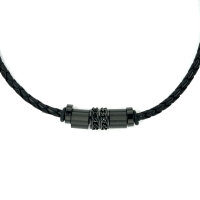 Leder Herrencollier schwarz geflochten mit...